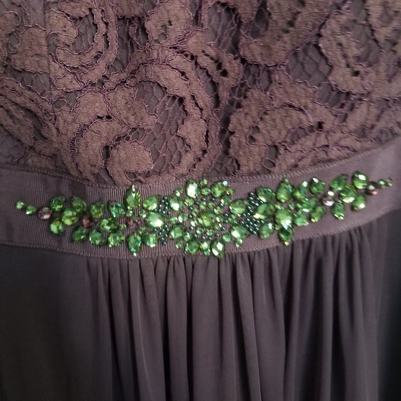 adrianna papell one shoulder lace stretch tulle gown currant size 6 - Picture 5 of 9